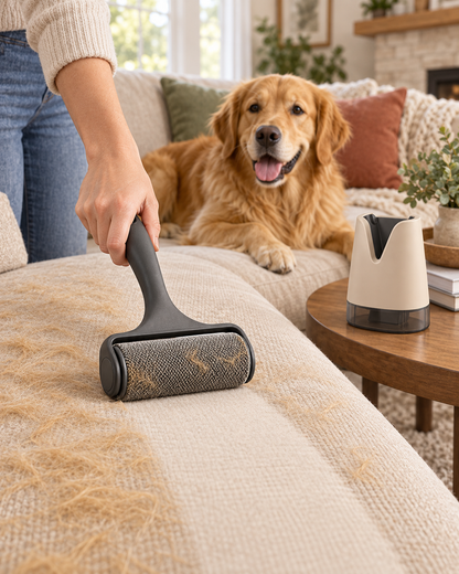 Reusable Pet Hair Roller with Self-Cleaning Dock