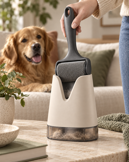 Reusable Pet Hair Roller with Self-Cleaning Dock