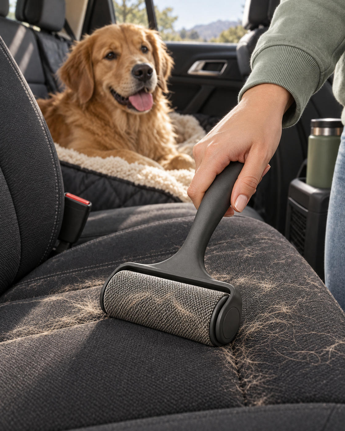 Reusable Pet Hair Roller with Self-Cleaning Dock